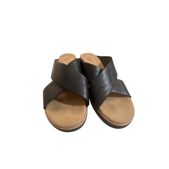 Clarks Collection Wedge Slide Sandals Jillian Gem Black Leather Size 10 - Picture 2 of 7